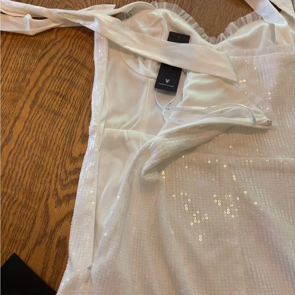 Lulus NWT Glowing Intentions White Sequin Bustier Tie-strap Mini Dress - Size S - Picture 15 of 15
